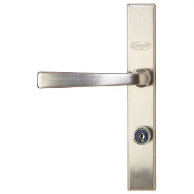 Brushed nickel storm door handle with a keyed lock