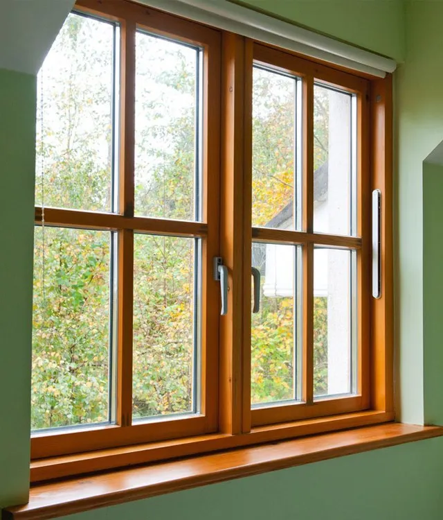 A wood-look replacement window in a Houston home